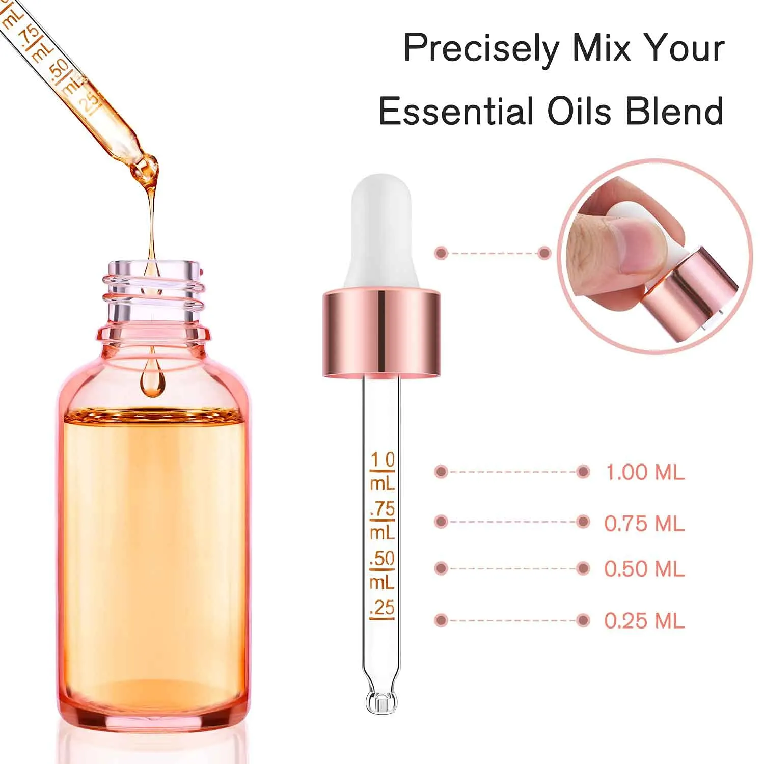 24 Pack 2 Oz Glass Eye Dropper Bottles Rose, 60 ml Empty Tincture Dropper Bottle with Scale droppers, 1 Extra Cap, 2 Plastic Funnels, 2 Pipettes & 48 stickers for Essential Oils, Body Oil