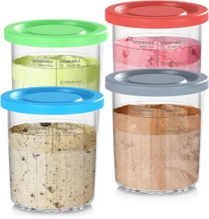 24OZ Containers Replacement for Ninja Creami Deluxe pints 4 Pack, Compatible with NC500 Series 11-in-1 Ice Cream Makers, Extra Delux Pint Containers, XL Family Size Cups,Dishwasher Safe, Leak Proof