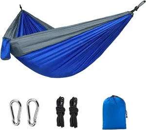 270x140cm Portable Hammocks Nylon Color Parachute Fabric Single and Double Size Outdoor Camping Hiking Garden Hammock(Blue and Gray)