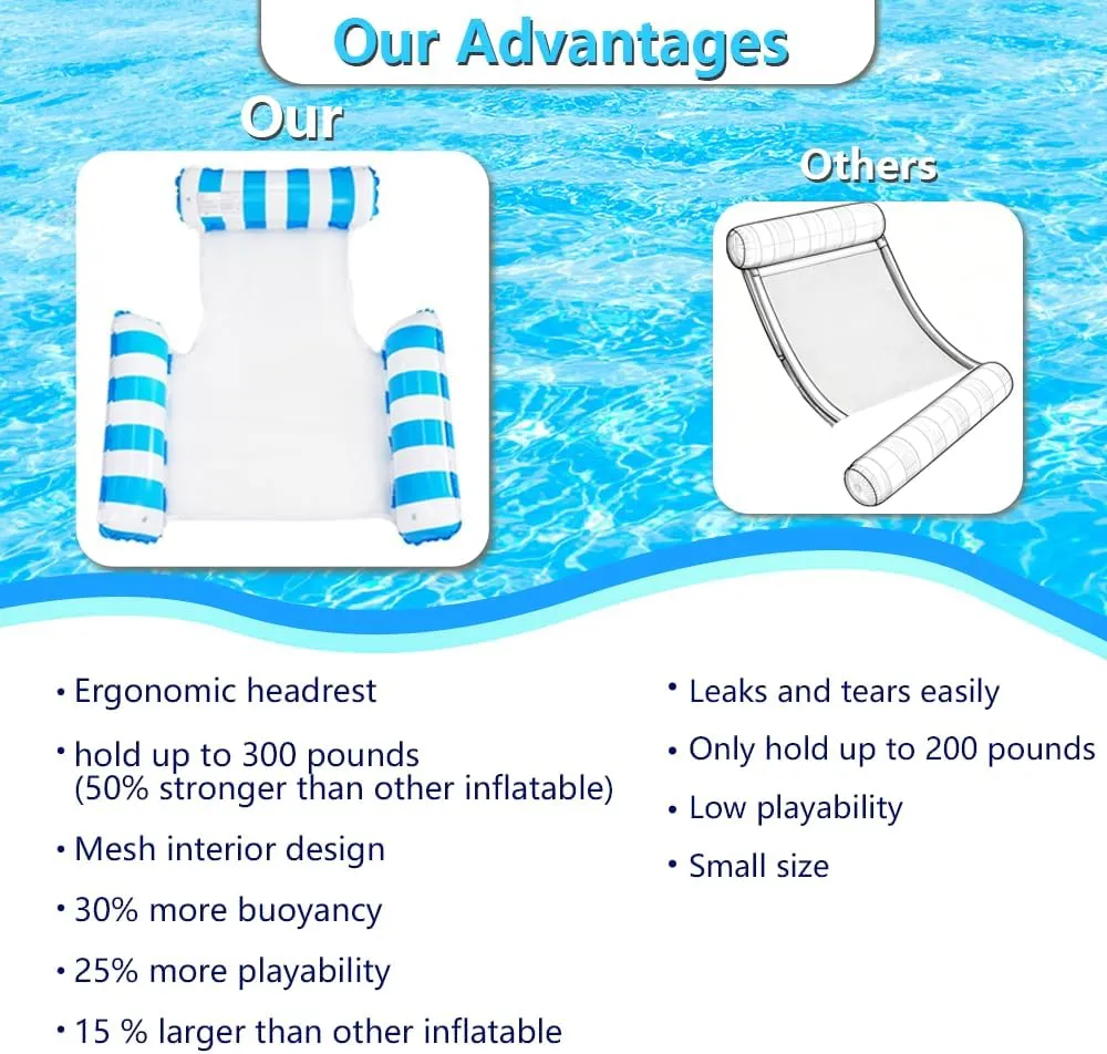 3 Pack Pool Floats Adult, 4-in-1 Inflatable water Hammock, 3 Tubes Inflatable Hammock for Adults, Portable Floating Chair Bed, Pool Floaties Toys for Adults Vacation Fun and Rest, Free inflatable pump