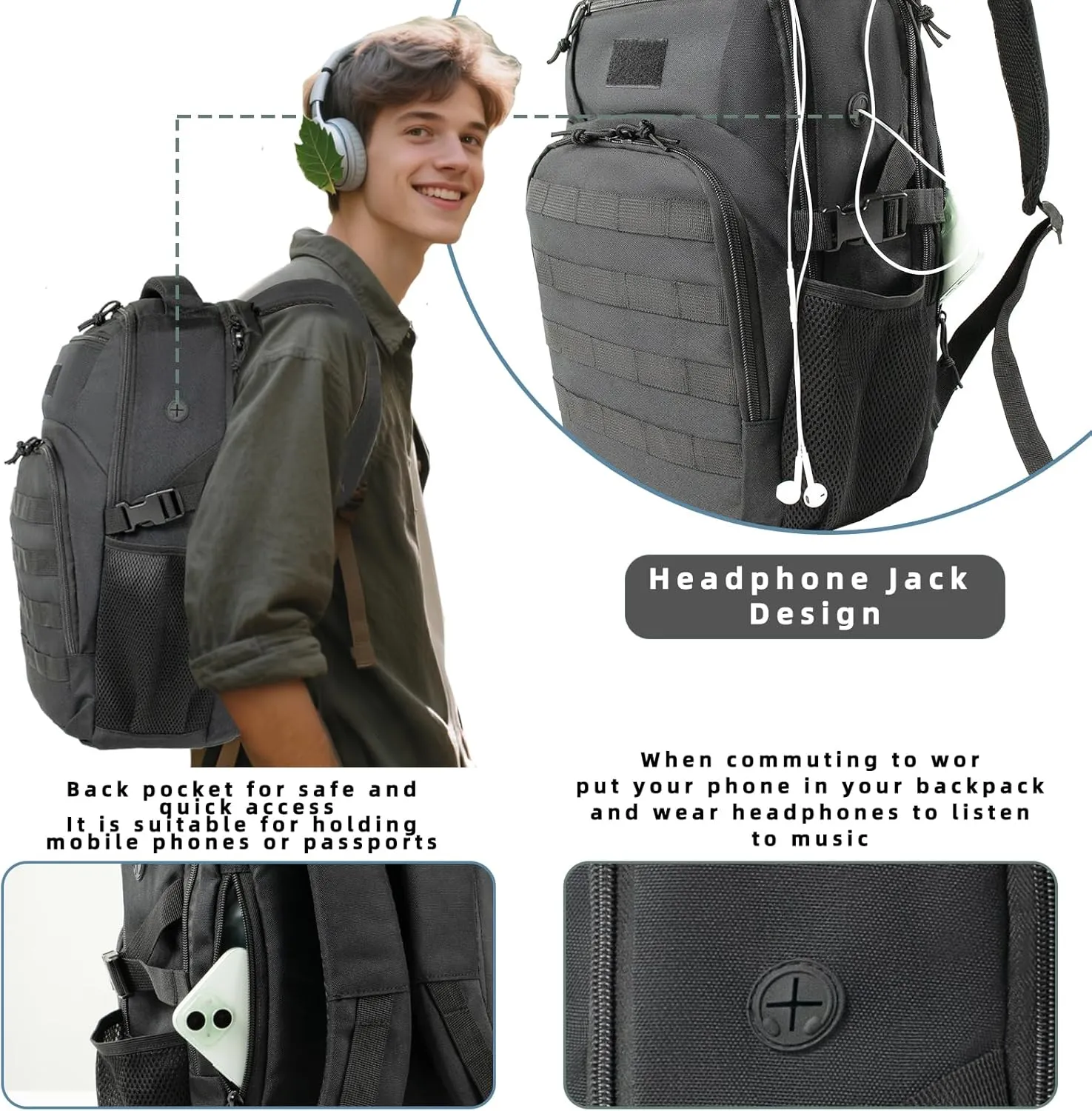 30L Military Travel Laptop Backpack 17-inch Backpack For Women Business Carry On Flight Approved Small Black Backpack Bug Out Bag Work Gym Weekend Bag Men's Assault Bags Back Pack