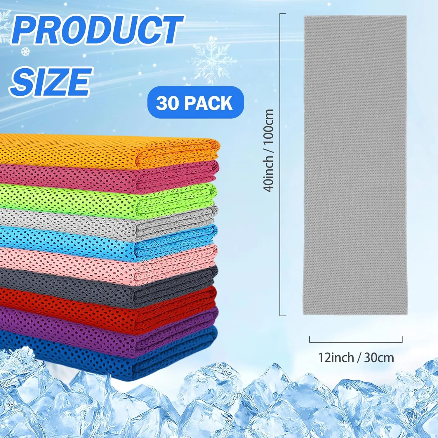 30Pack Cooling Towels for Neck and Face (40"x12"), Ice Microfiber Cooling Towels Bulk for Workout Chill Sweat Towels Cooling Neck Wraps for Gym Yoga Golf Running Sport