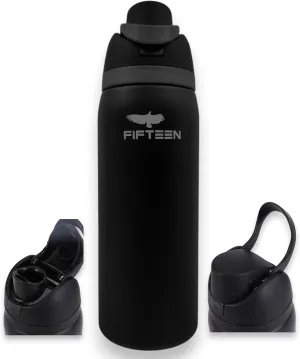 32oz Insulated Stainless Steel Water Bottle – Leakproof & BPA-Free, Flip Straw & Handle Lid, Double Wall Vacuum Flask for Hot & Cold Drinks – Ideal for Gym, Travel, Office (Black)
