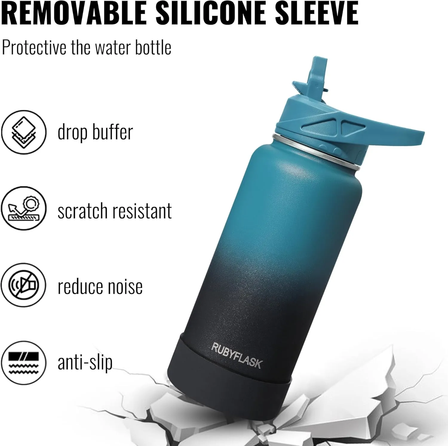 32oz Insulated Water Bottle with Straw, Stainless Steel Metal Vacuum Water Flask, Large Thermos Water bottle with Leakproof 3 Lids for Travel, Camping, Gym Sports Black Gray