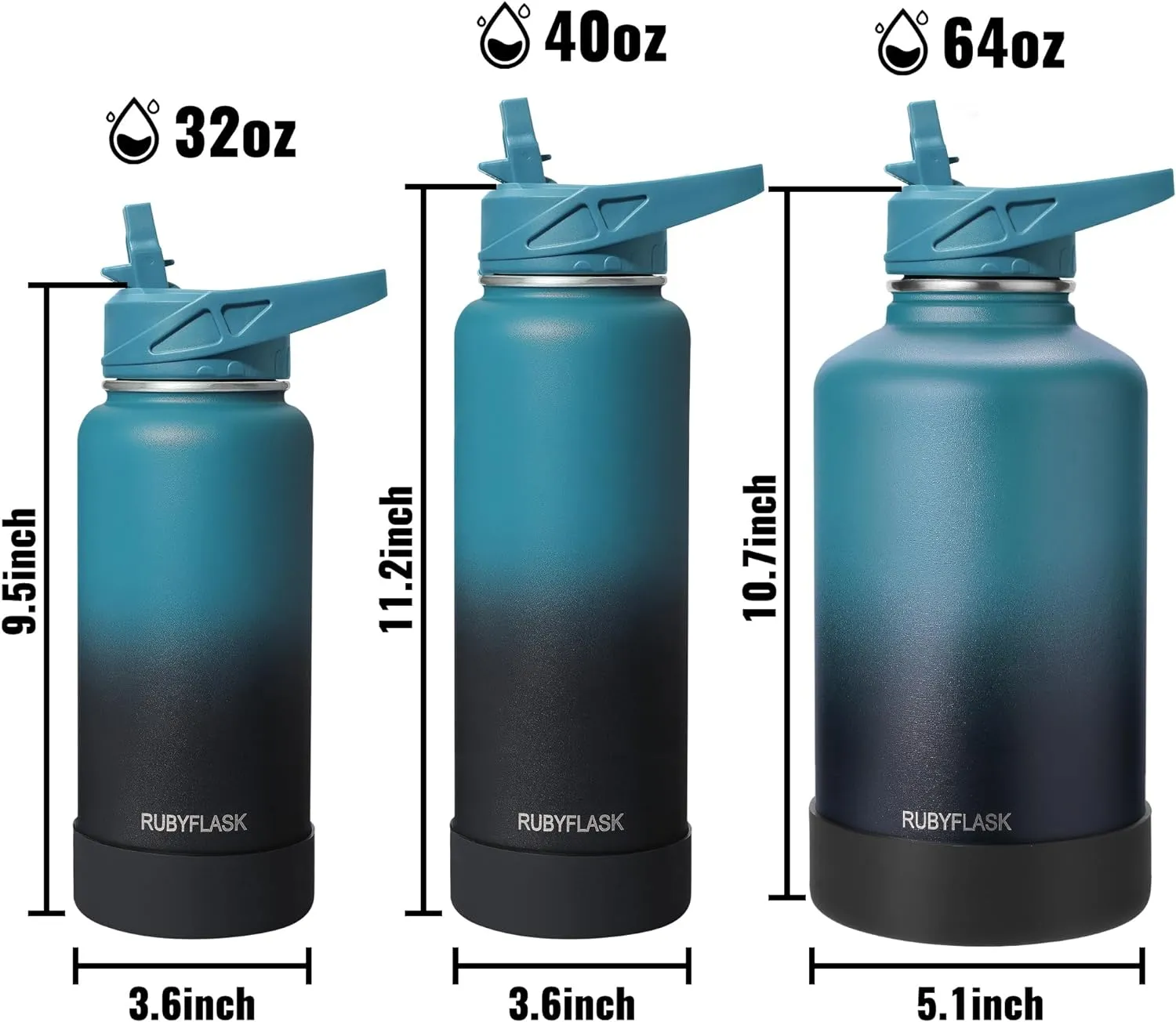 32oz Insulated Water Bottle with Straw, Stainless Steel Metal Vacuum Water Flask, Large Thermos Water bottle with Leakproof 3 Lids for Travel, Camping, Gym Sports Black Gray