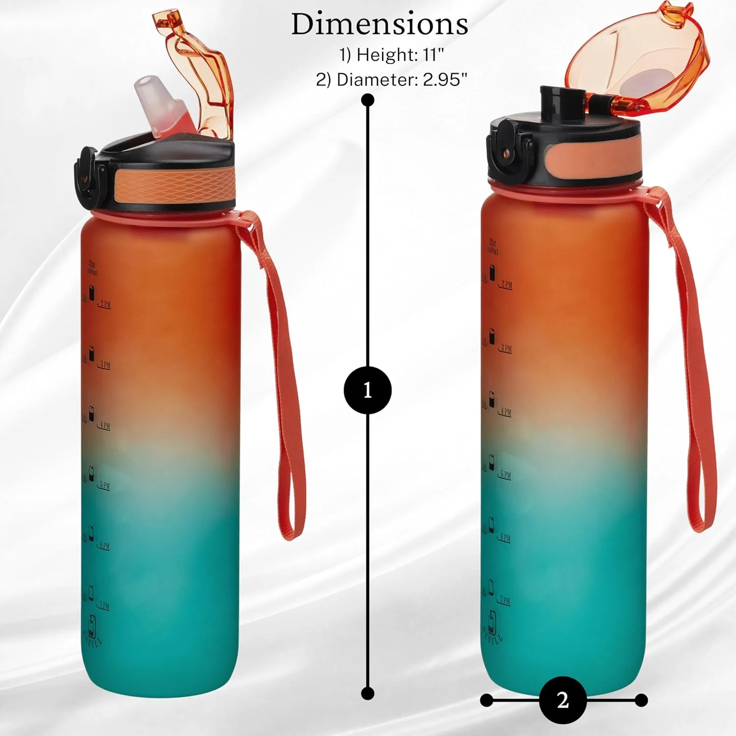 32oz Titan Water Bottle with Time-Marked, 2 Lids (Fast Flow & Straw) - BPA/BPS Free, Leak-Proof, Airtight, Reusable Water Bottle - Perfect for Sports, Hiking (Gradient Orange/Green)