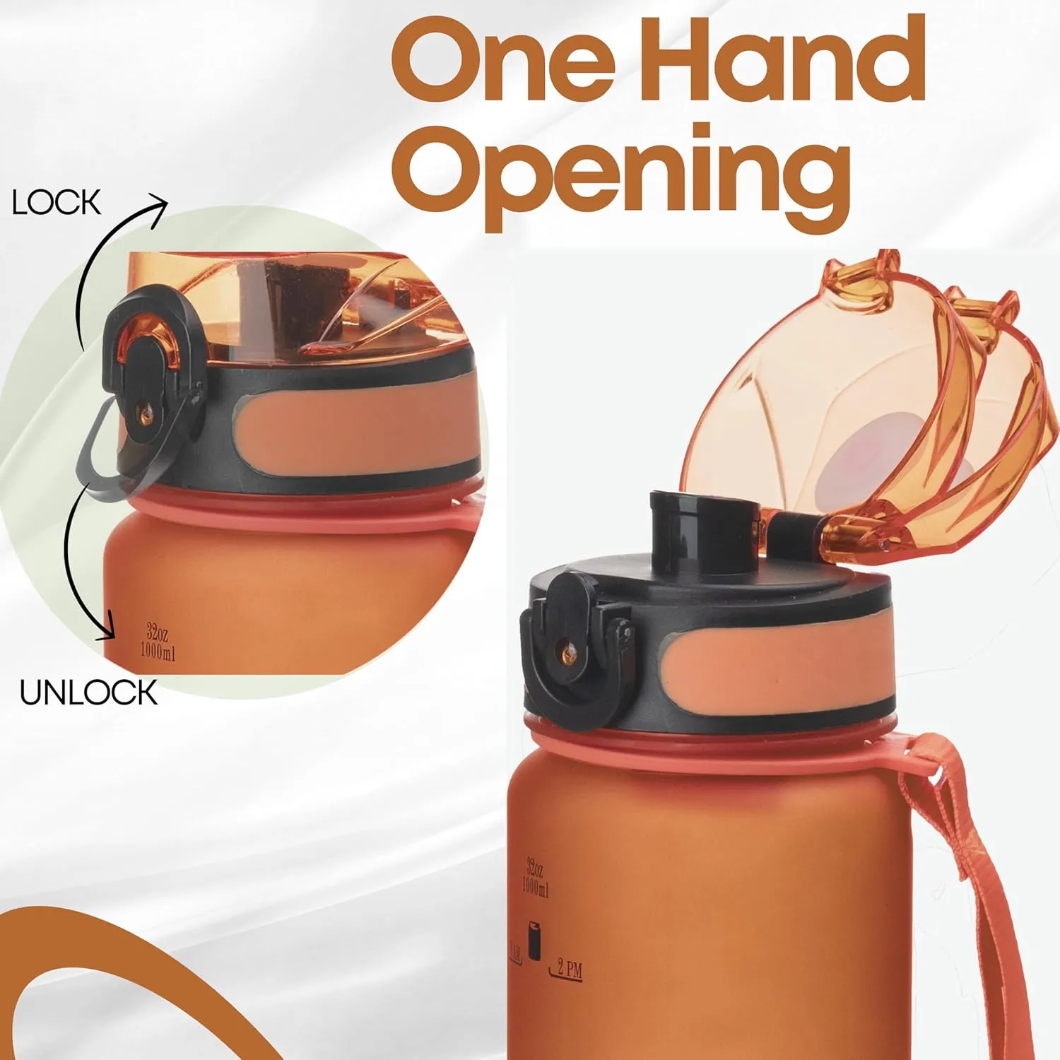 32oz Titan Water Bottle with Time-Marked, 2 Lids (Fast Flow & Straw) - BPA/BPS Free, Leak-Proof, Airtight, Reusable Water Bottle - Perfect for Sports, Hiking (Gradient Orange/Green)