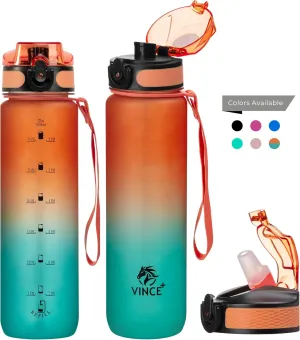 32oz Titan Water Bottle with Time-Marked, 2 Lids (Fast Flow & Straw) - BPA/BPS Free, Leak-Proof, Airtight, Reusable Water Bottle - Perfect for Sports, Hiking (Gradient Orange/Green)