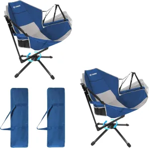360 Degrees Swivel Camping Chair, Hammock Chair, Folding Rocking Chairs, Aluminum Alloy Adjustable Backrest Swing Chairs, for Outdoor Camping, Beach, Lawn(Blue Grey) (2)