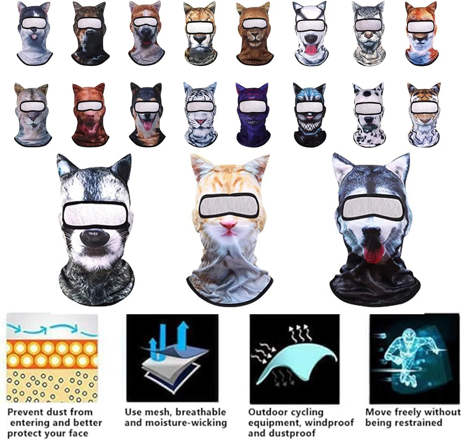 3D Cat Ski Balaclava Sheisty Face Mask with Ears, Animal Ski Mask, Suitable for Music Festivals,Raves,Ski,Halloween or Party Outdoor