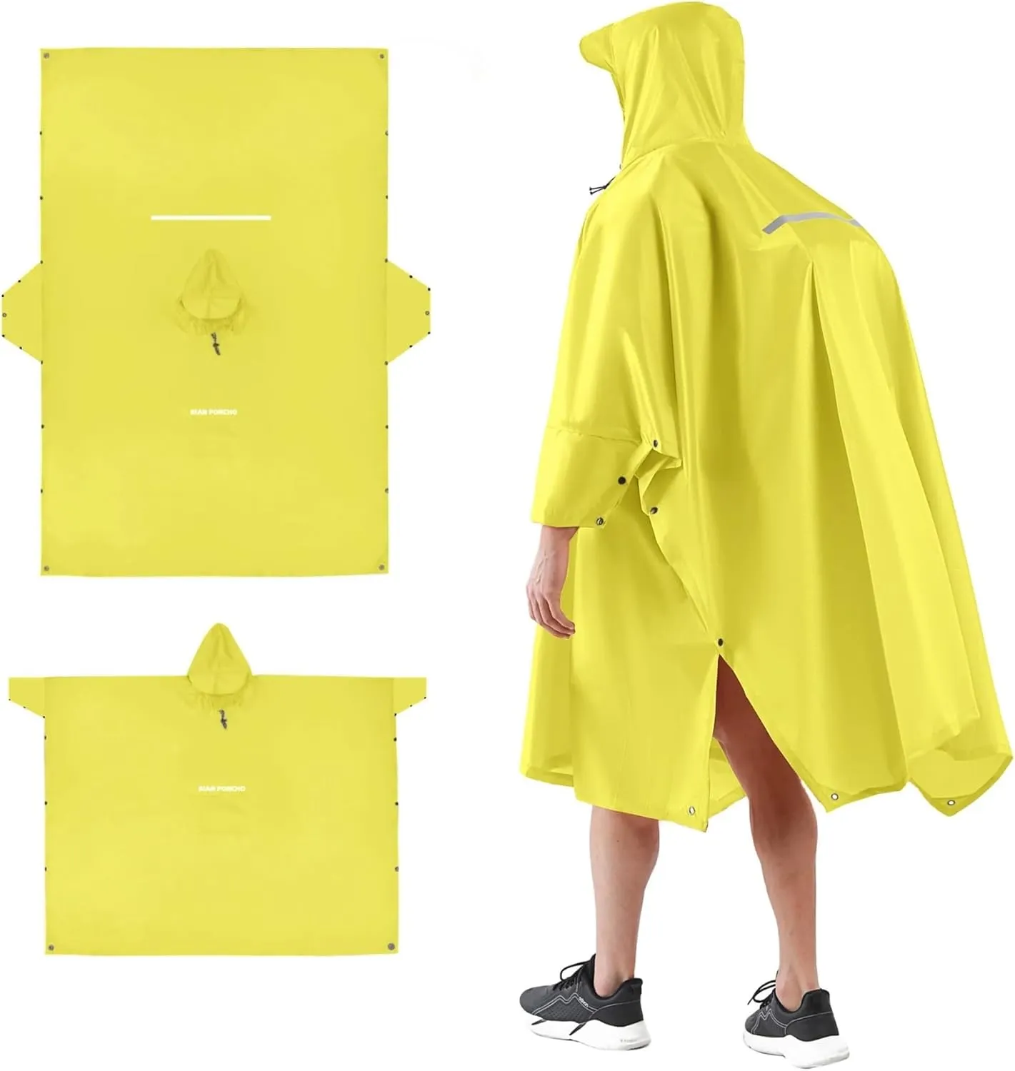 4 in 1 Multifunctional Raincoat Waterproof Rain Coat Cover Mat Tarp Shelter Shade Tent Tarp Awnings Reflective Camping Picnic(Yellow)