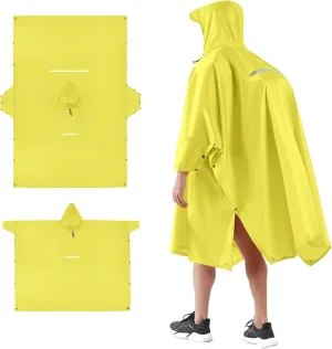 4 in 1 Multifunctional Raincoat Waterproof Rain Coat Cover Mat Tarp Shelter Shade Tent Tarp Awnings Reflective Camping Picnic(Yellow)