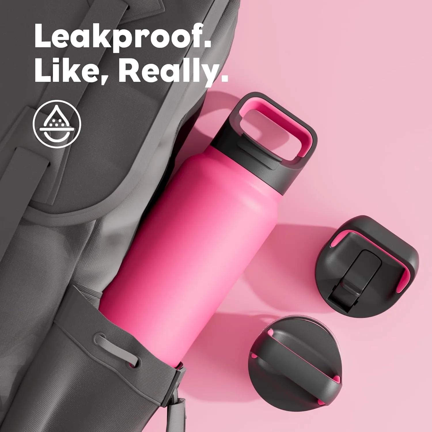 40 oz Insulated Water Bottle for Hiking: 3 Lids, Leakproof, Keep Ice 24H and Hot 12H, Double Wall, Large Metal Water Flask with Handle for Sports, Camping, Climbing, Workout, Travel (Tropical Pink)