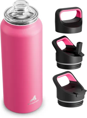 40 oz Insulated Water Bottle for Hiking: 3 Lids, Leakproof, Keep Ice 24H and Hot 12H, Double Wall, Large Metal Water Flask with Handle for Sports, Camping, Climbing, Workout, Travel (Tropical Pink)