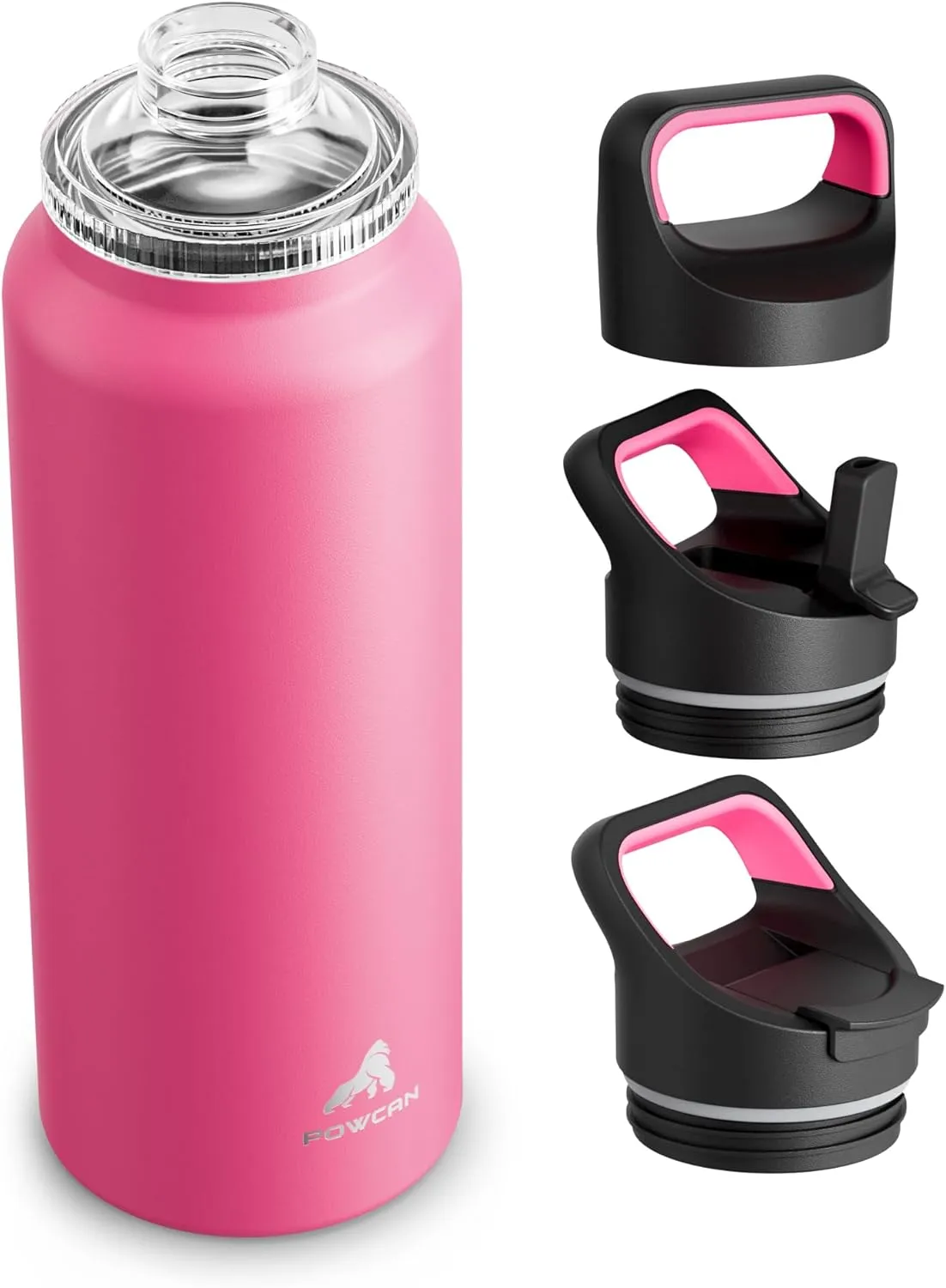 40 oz Insulated Water Bottle for Hiking: 3 Lids, Leakproof, Keep Ice 24H and Hot 12H, Double Wall, Large Metal Water Flask with Handle for Sports, Camping, Climbing, Workout, Travel (Tropical Pink)
