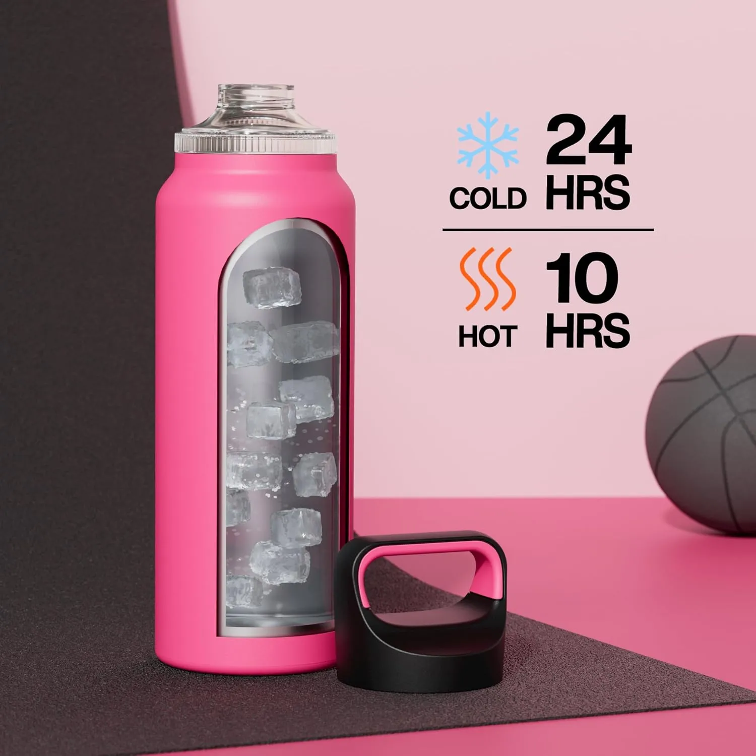 40 oz Insulated Water Bottle for Hiking: 3 Lids, Leakproof, Keep Ice 24H and Hot 12H, Double Wall, Large Metal Water Flask with Handle for Sports, Camping, Climbing, Workout, Travel (Tropical Pink)