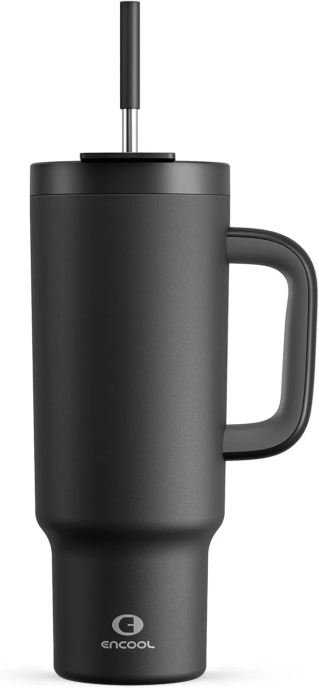 40 oz Tumbler with Handle and Straw, 100% Leakproof Insulated Tumbler with Lid and Straw, Stainless Steel Travel Mug, Keeps Cold for 34 Hours, Car Cup Holder Friendly (Midnight)