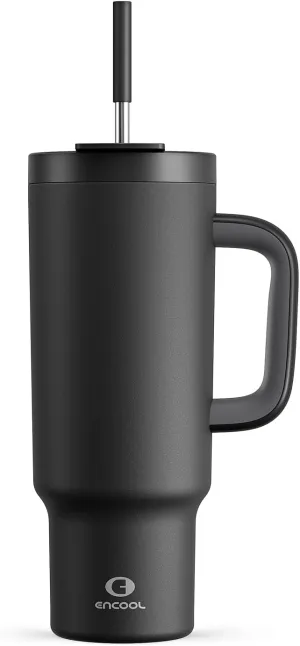 40 oz Tumbler with Handle and Straw, 100% Leakproof Insulated Tumbler with Lid and Straw, Stainless Steel Travel Mug, Keeps Cold for 34 Hours, Car Cup Holder Friendly (Midnight)