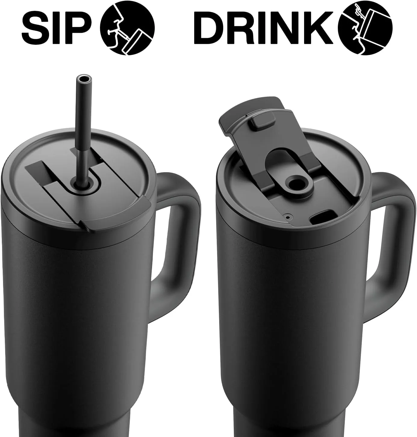 40 oz Tumbler with Handle and Straw, 100% Leakproof Insulated Tumbler with Lid and Straw, Stainless Steel Travel Mug, Keeps Cold for 34 Hours, Car Cup Holder Friendly (Midnight)