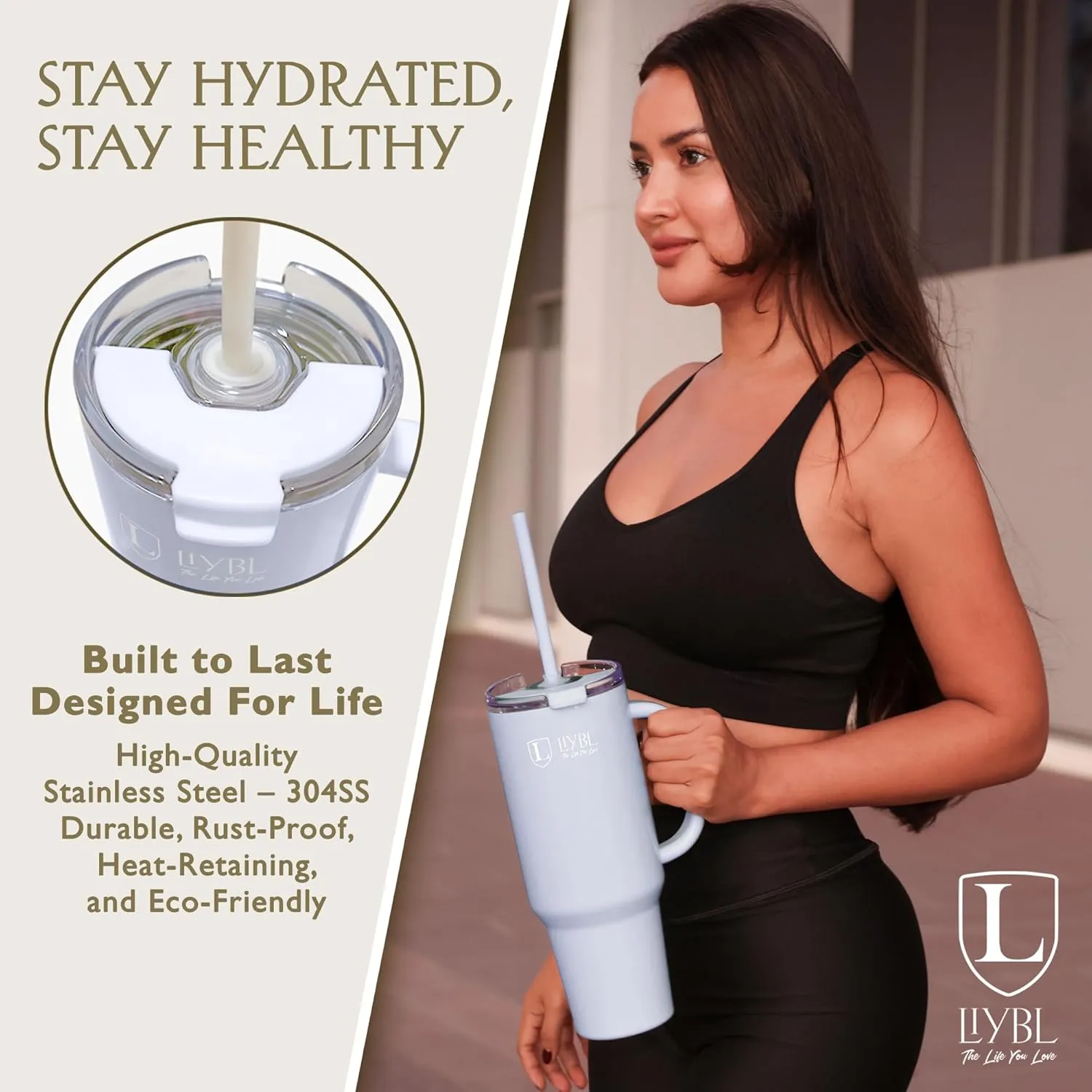 40 oz Tumbler with Handle and Straw - Stainless Steel Water Bottle - Leak Proof Insulated Travel Cup for Hot and Cold to Hydrate On The Go - Travel Tumblers for Women, Gym Gifts for Women (Gray)