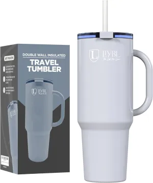40 oz Tumbler with Handle and Straw - Stainless Steel Water Bottle - Leak Proof Insulated Travel Cup for Hot and Cold to Hydrate On The Go - Travel Tumblers for Women, Gym Gifts for Women (Gray)