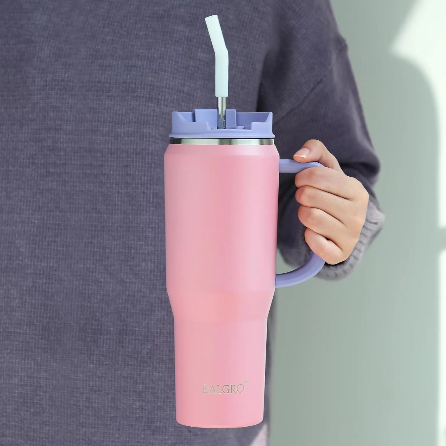 40 oz Tumbler with Handle, Insulated Tumblers with Lid and Straw, Large Metal Sports Water Bottle Jug, Thermal Stainless Steel Travel Coffee Mug Cup, Blue