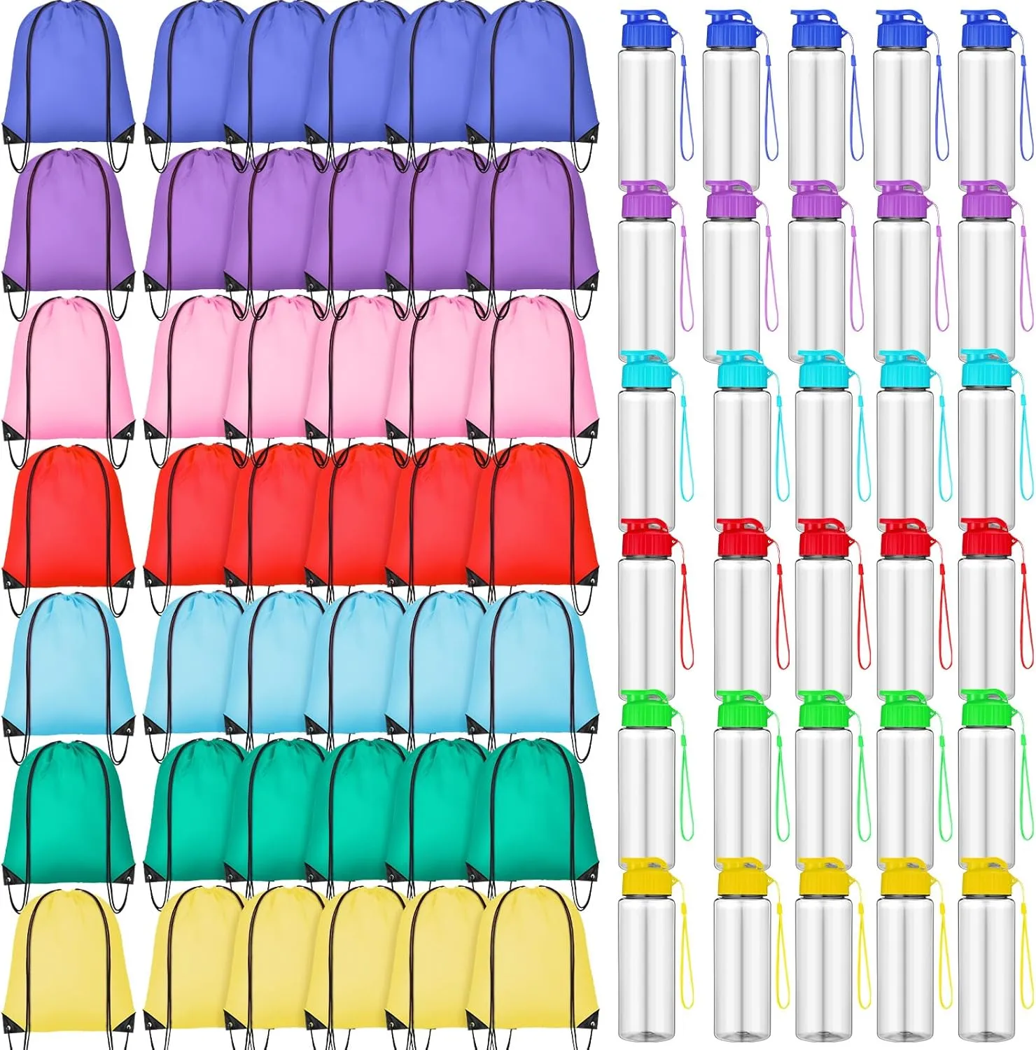 40 Pcs 17 oz Plastic Water Bottles Bulk and Drawstring Backpack Set Reusable Flip Top Leakproof Water Bottles with Handle for Adults Sports Gym Travel Party Outdoor(Fresh)