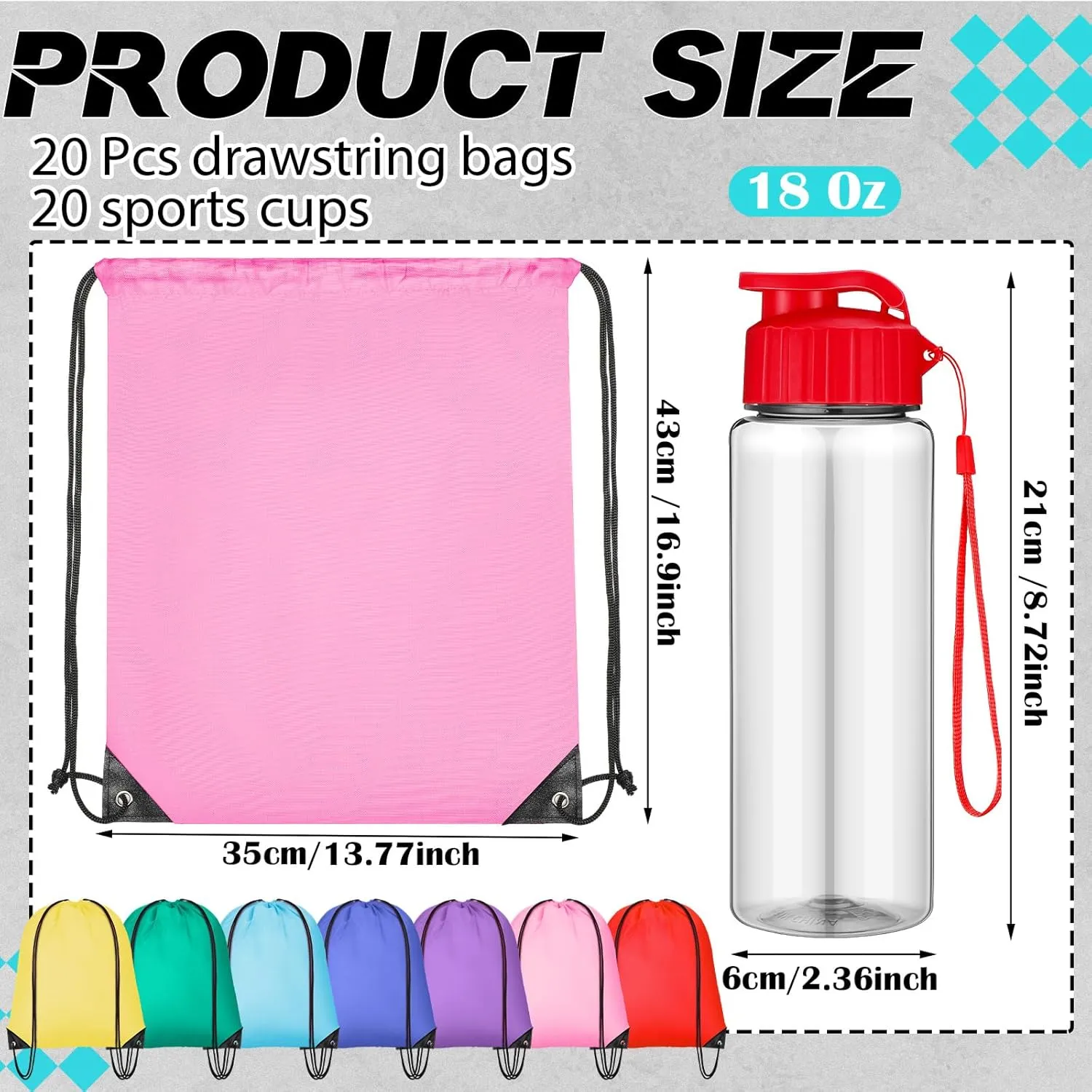 40 Pcs 17 oz Plastic Water Bottles Bulk and Drawstring Backpack Set Reusable Flip Top Leakproof Water Bottles with Handle for Adults Sports Gym Travel Party Outdoor(Fresh)