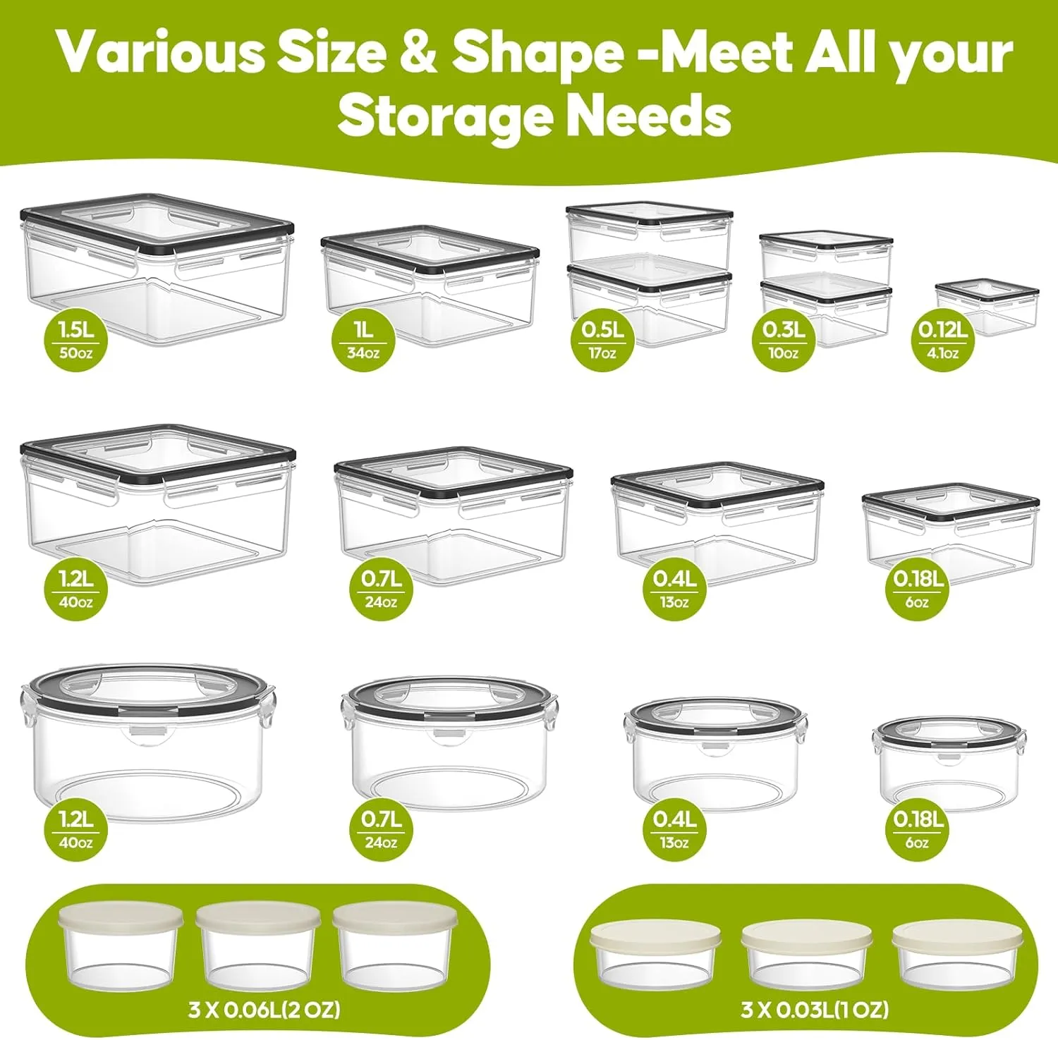 42 PCS Food Storage Containers with Lids (21 Containers & 21 Lids) - Reusable Plastic Food Containers for Kitchen Storage and Organization BPA-Free Leakproof Meal Prep Container with Labels & Pen
