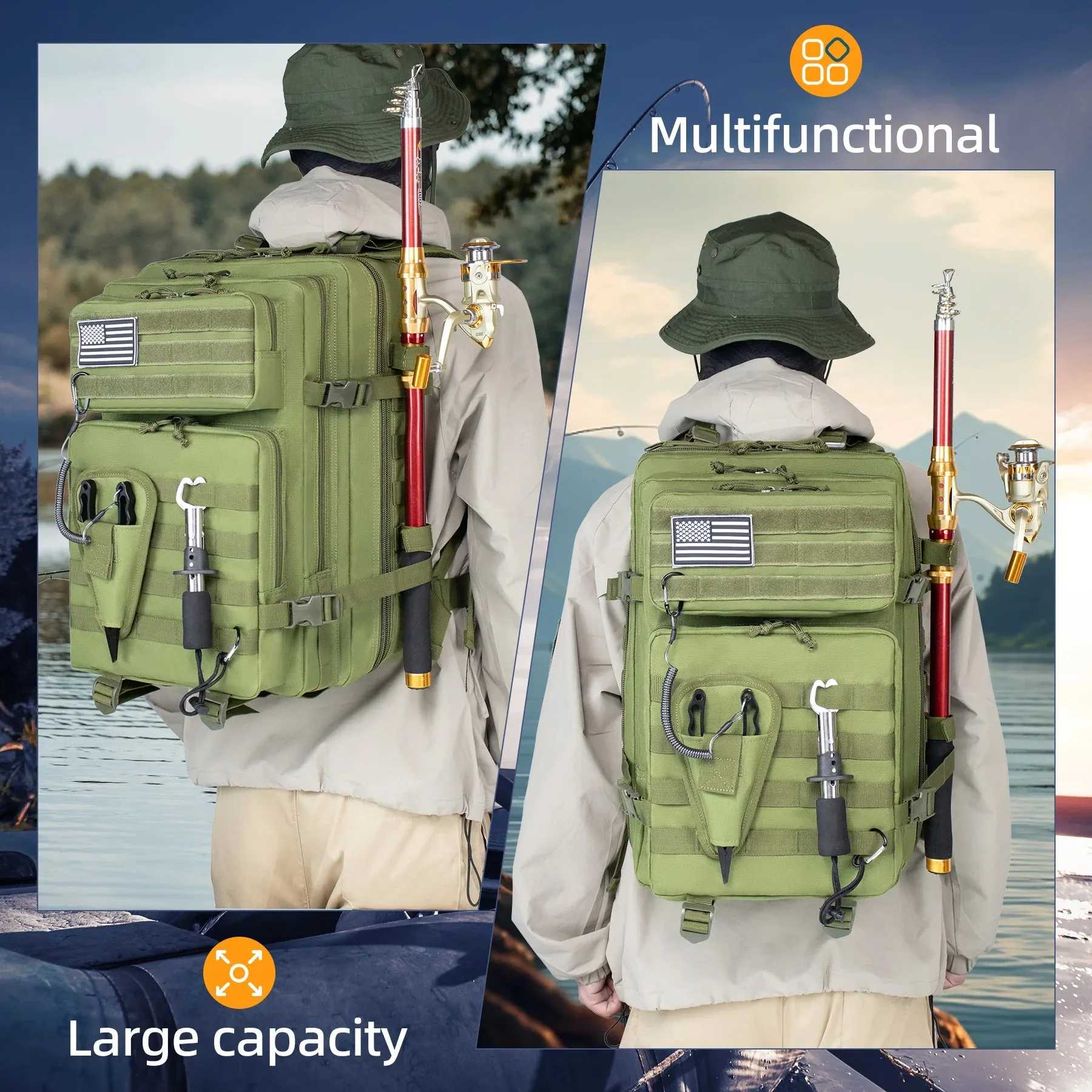 45L Fishing Hunting Bag, Tactical Backpack