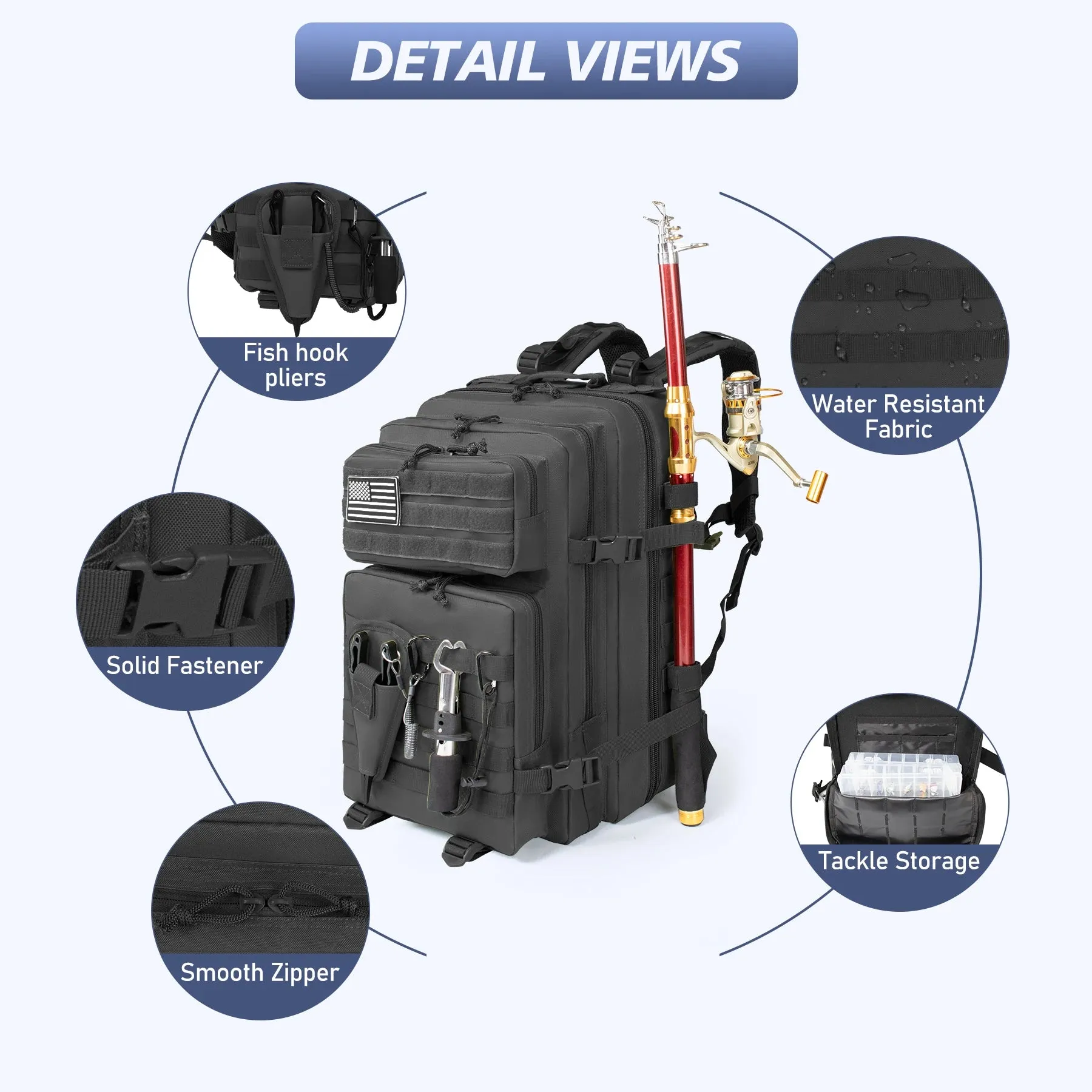 45L Fishing Hunting Bag, Tactical Backpack