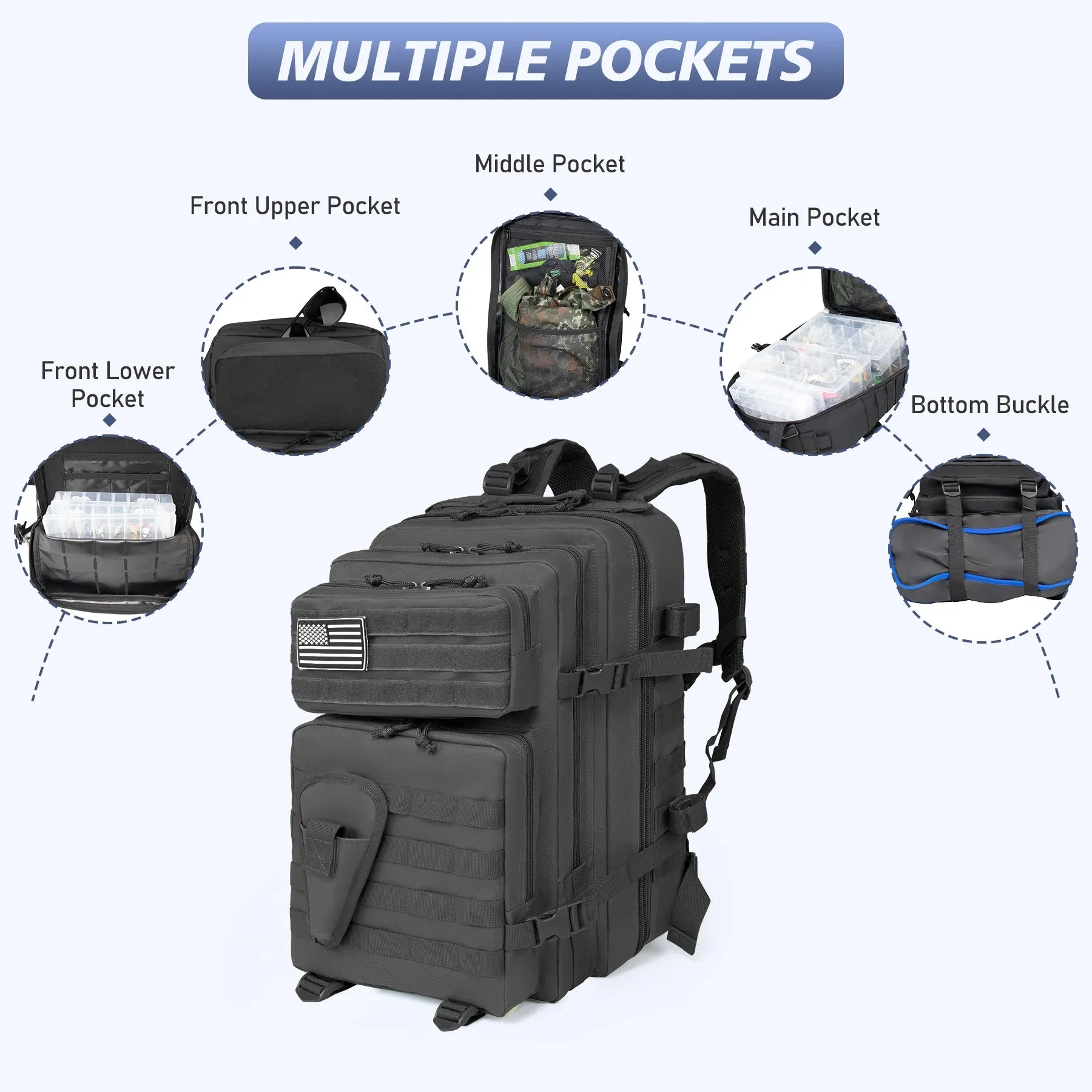 45L Fishing Hunting Bag, Tactical Backpack