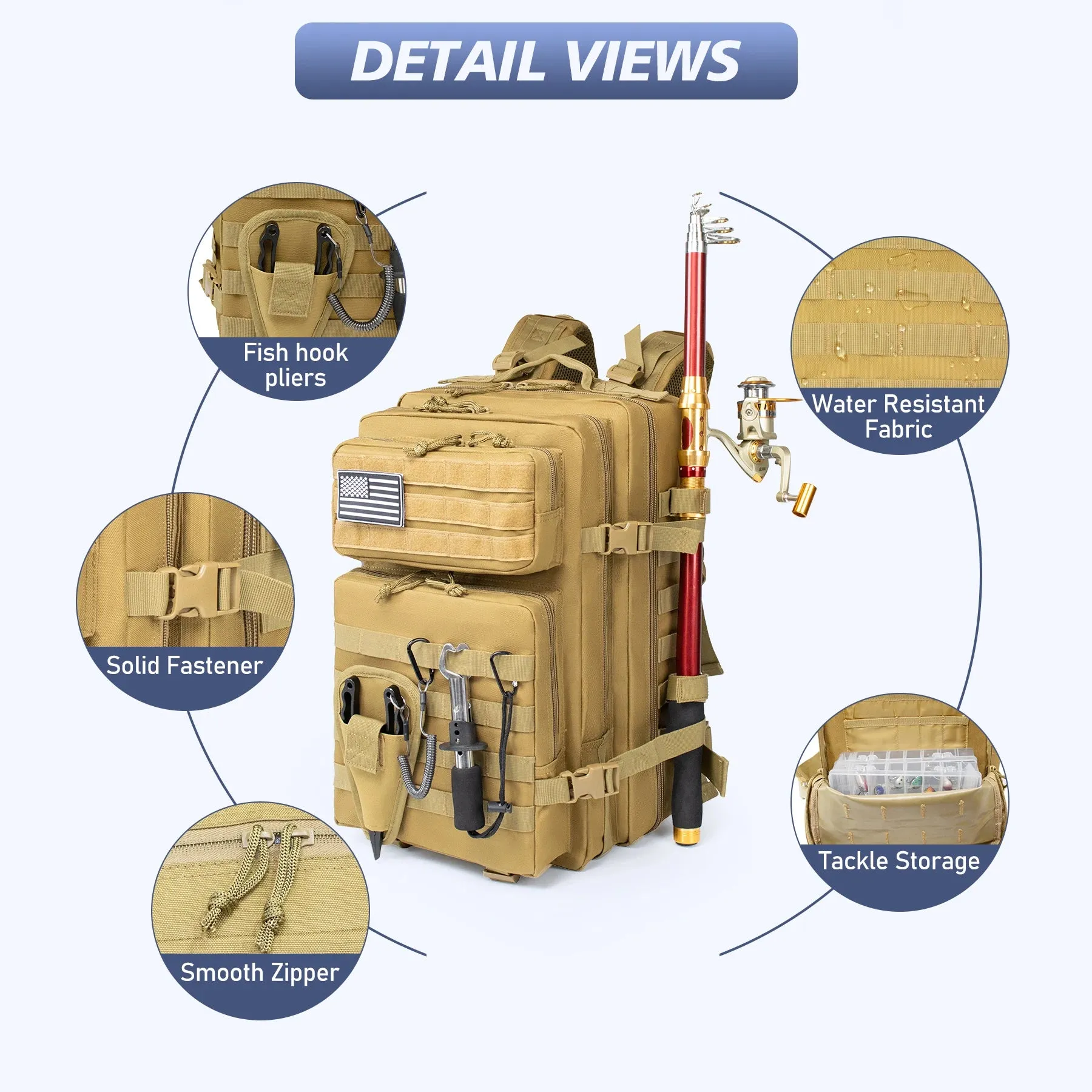 45L Fishing Hunting Bag, Tactical Backpack