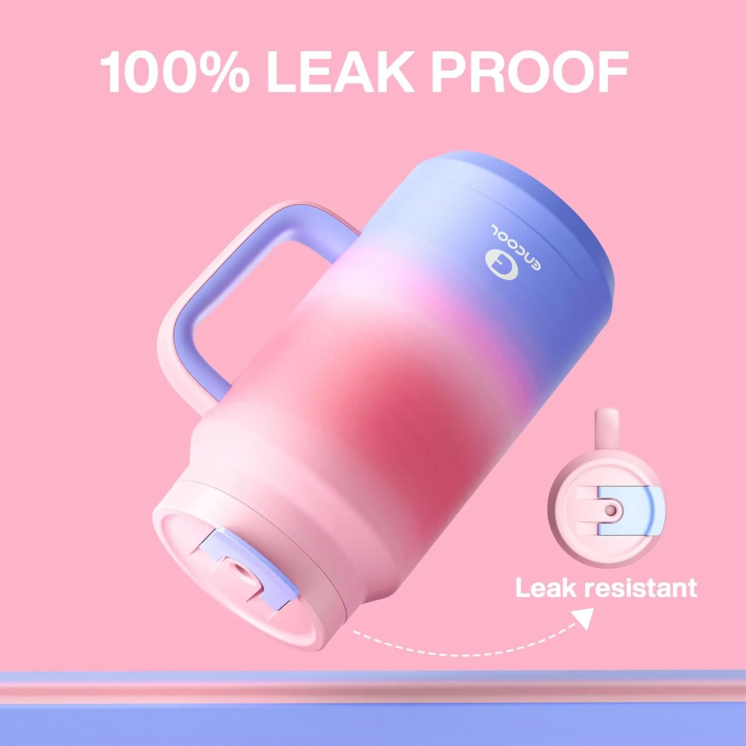 50 oz Tumbler with Handle and Straw, 100% Leak-Proof Insulated Cup Large Water Bottle with 2-in-1 Lid, Reusable Stainless Steel Travel Mug Water Jug, Non-slip Base, BPA-Free （Evening Glow）