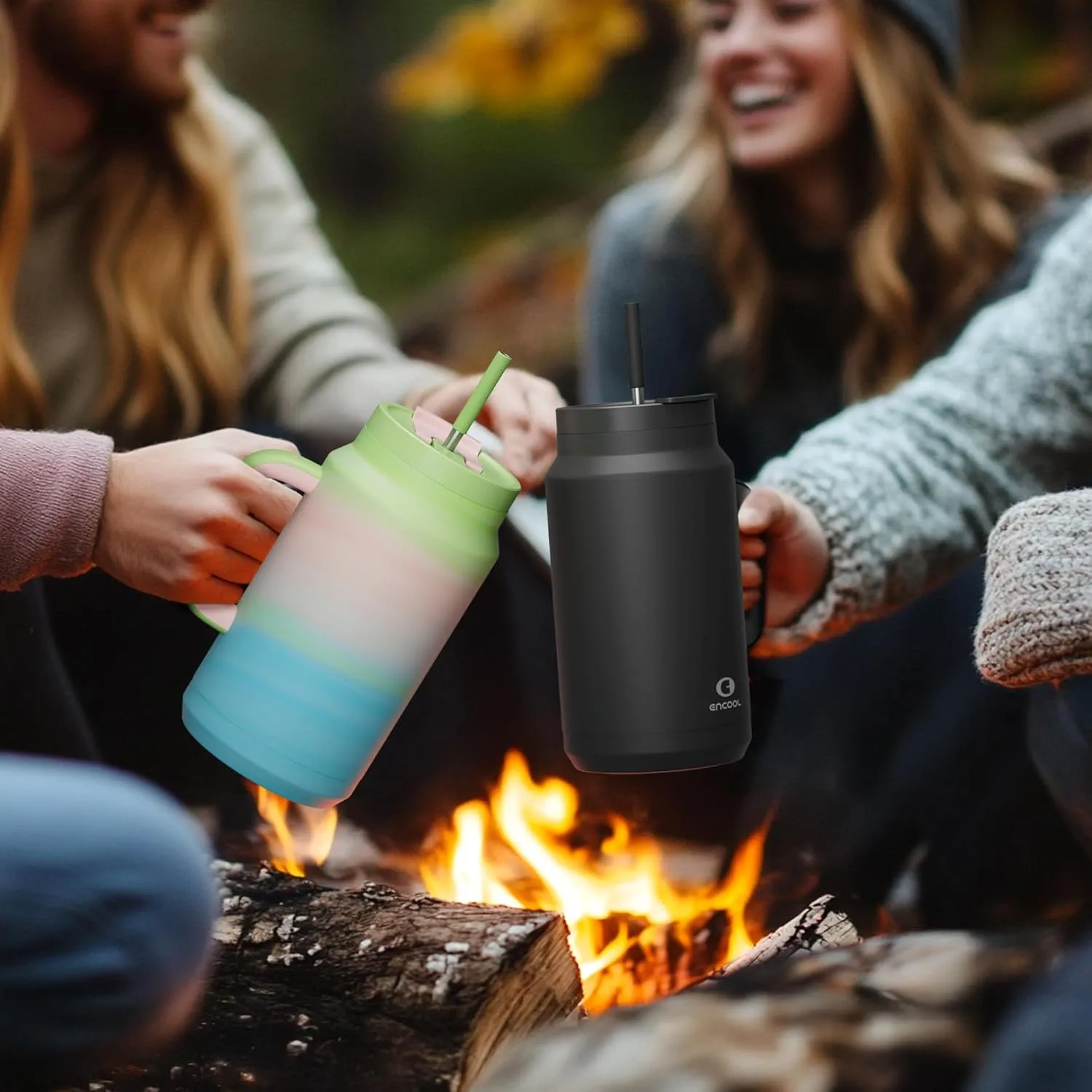 50 oz Tumbler with Handle and Straw, 100% Leak-Proof Insulated Cup Large Water Bottle with 2-in-1 Lid, Reusable Stainless Steel Travel Mug Water Jug, Non-slip Base, BPA-Free （Evening Glow）