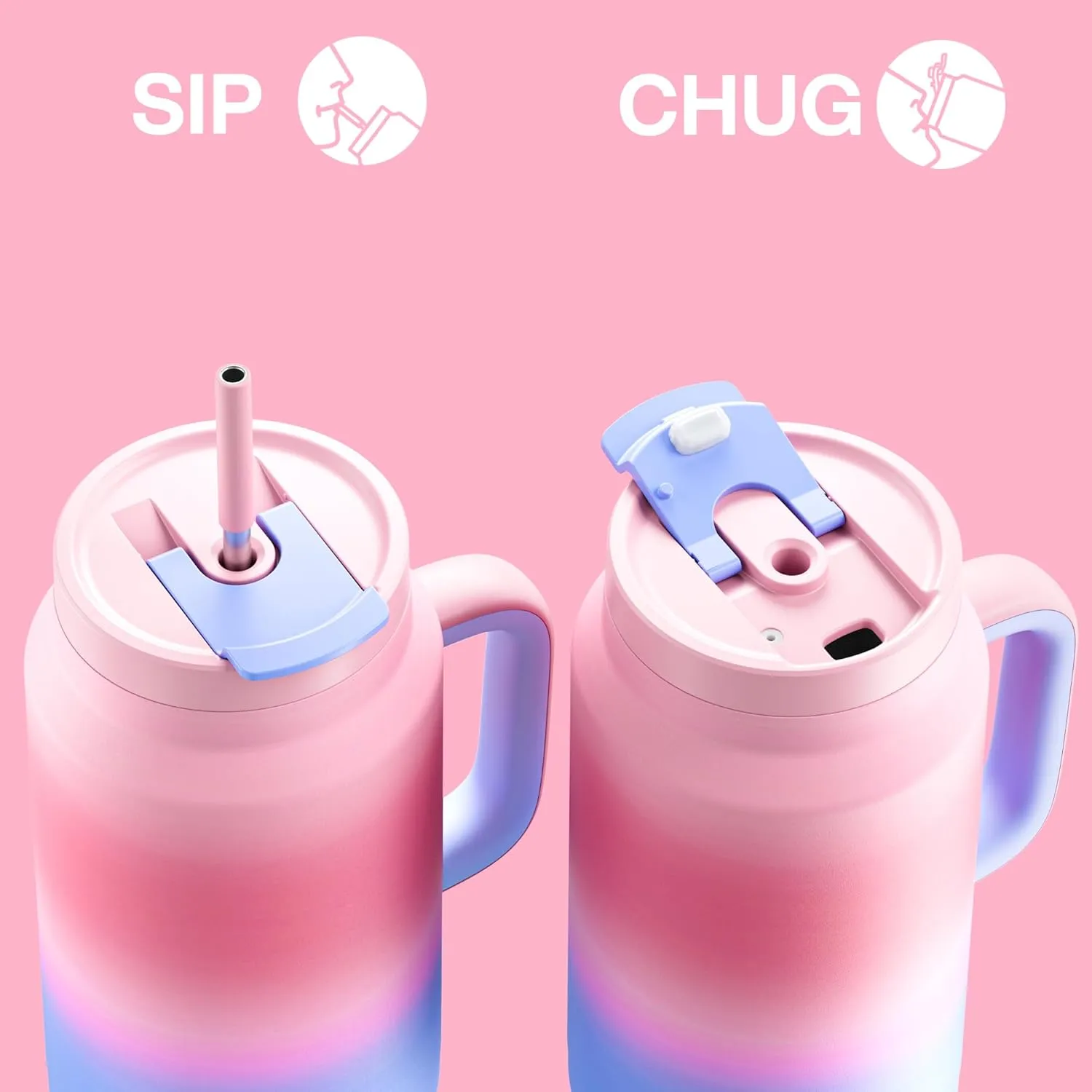 50 oz Tumbler with Handle and Straw, 100% Leak-Proof Insulated Cup Large Water Bottle with 2-in-1 Lid, Reusable Stainless Steel Travel Mug Water Jug, Non-slip Base, BPA-Free （Evening Glow）