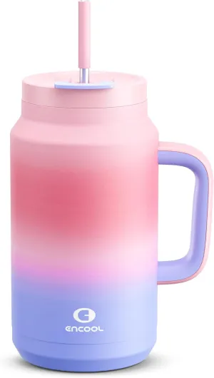 50 oz Tumbler with Handle and Straw, 100% Leak-Proof Insulated Cup Large Water Bottle with 2-in-1 Lid, Reusable Stainless Steel Travel Mug Water Jug, Non-slip Base, BPA-Free （Evening Glow）