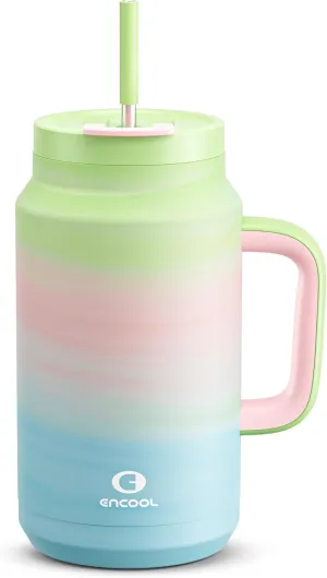 50 oz Tumbler with Handle and Straw, 100% Leak-Proof Insulated Cup Large Water Bottle with 2-in-1 Lid, Reusable Stainless Steel Travel Mug Water Jug, Non-slip Base, BPA-Free （Fairy）