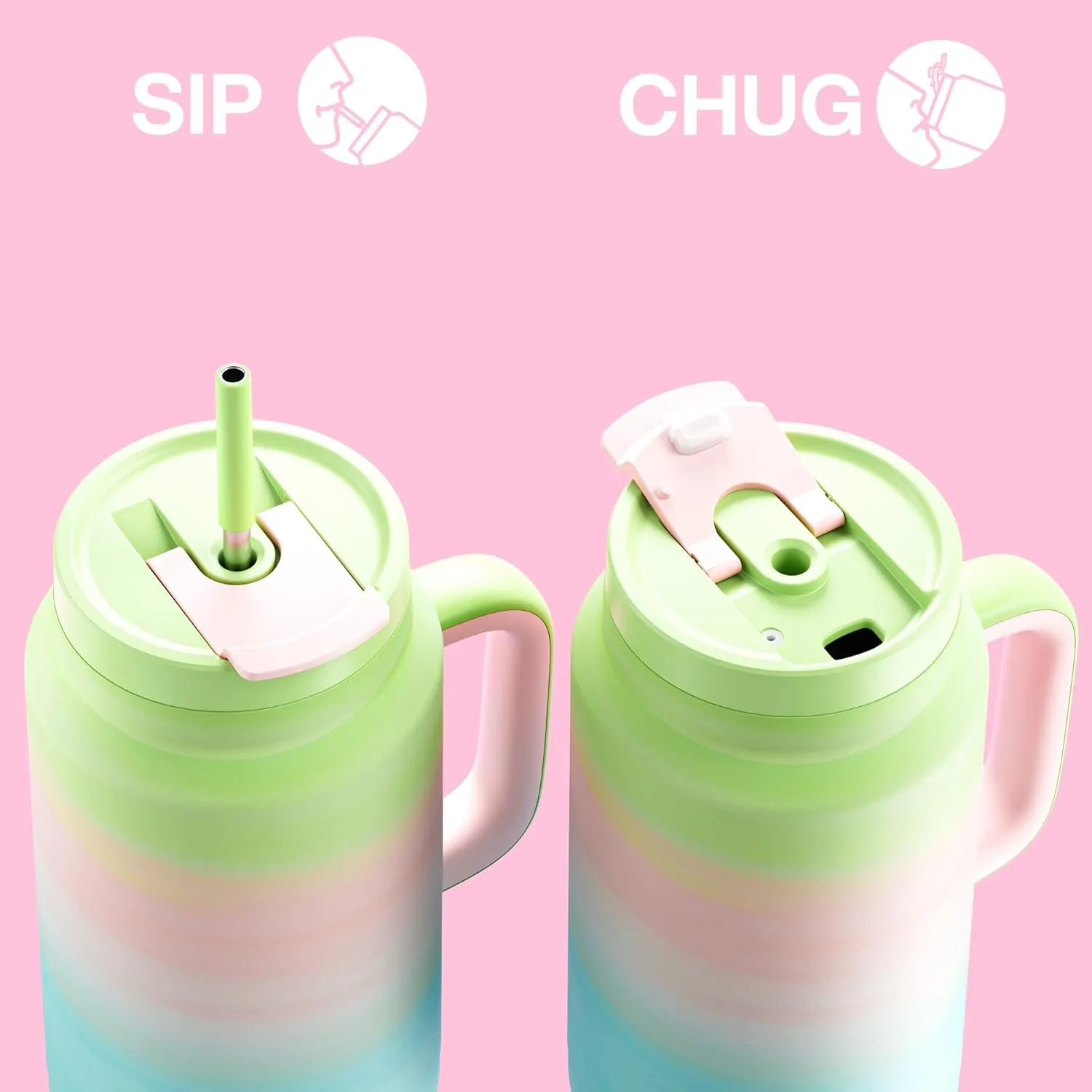 50 oz Tumbler with Handle and Straw, 100% Leak-Proof Insulated Cup Large Water Bottle with 2-in-1 Lid, Reusable Stainless Steel Travel Mug Water Jug, Non-slip Base, BPA-Free （Fairy）