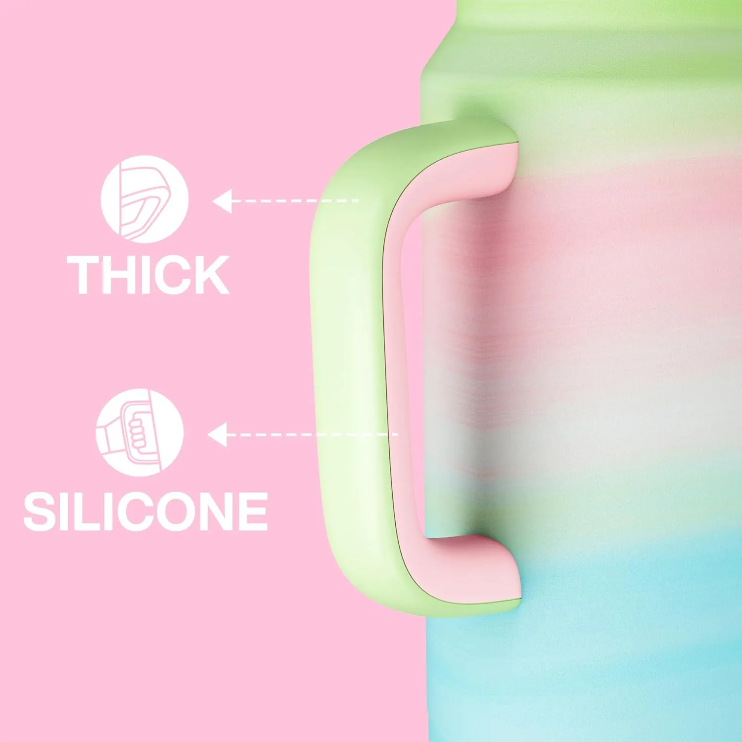 50 oz Tumbler with Handle and Straw, 100% Leak-Proof Insulated Cup Large Water Bottle with 2-in-1 Lid, Reusable Stainless Steel Travel Mug Water Jug, Non-slip Base, BPA-Free （Fairy）