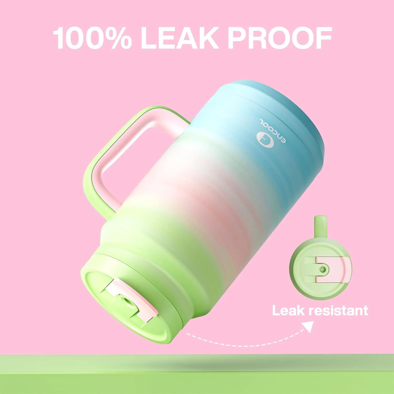 50 oz Tumbler with Handle and Straw, 100% Leak-Proof Insulated Cup Large Water Bottle with 2-in-1 Lid, Reusable Stainless Steel Travel Mug Water Jug, Non-slip Base, BPA-Free （Fairy）