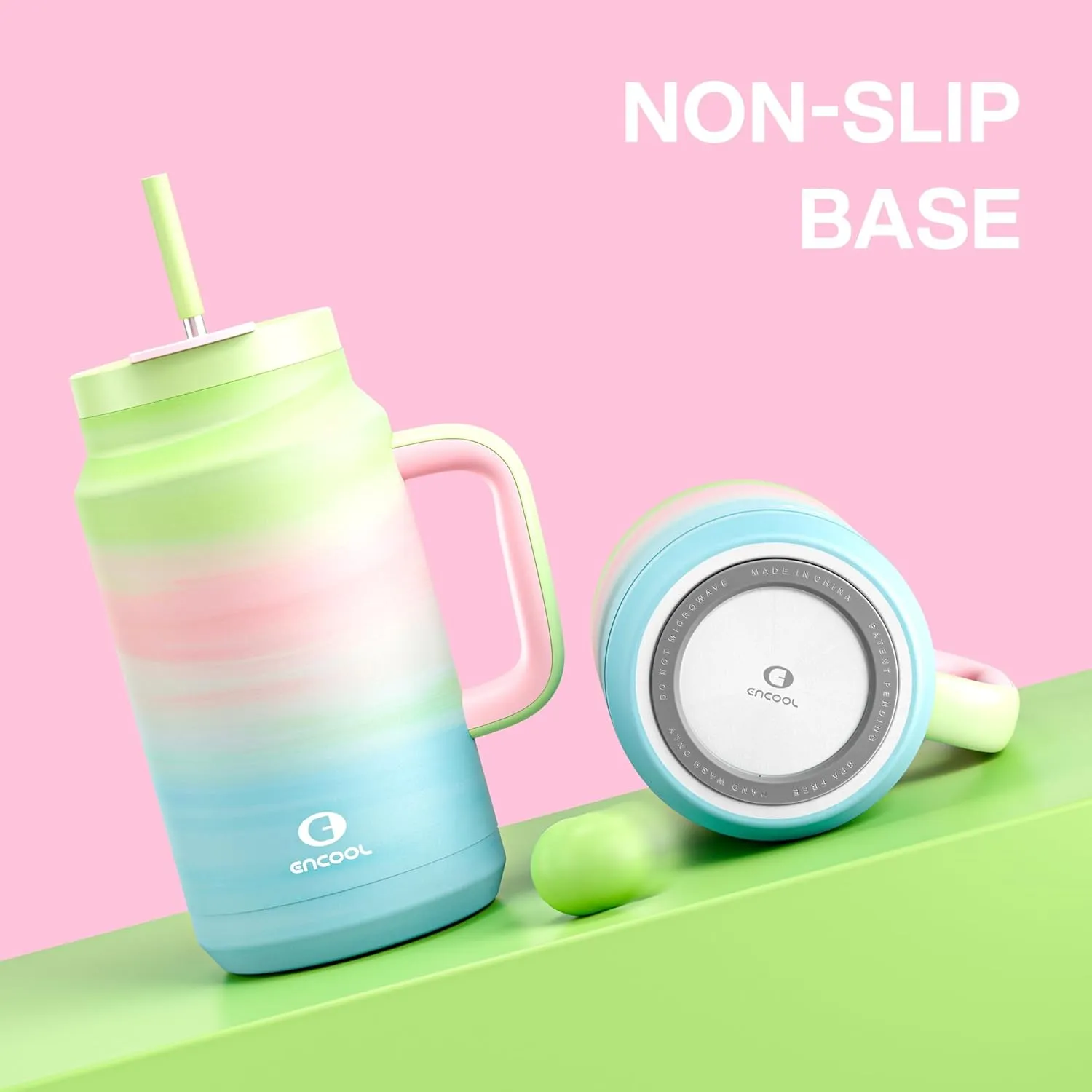 50 oz Tumbler with Handle and Straw, 100% Leak-Proof Insulated Cup Large Water Bottle with 2-in-1 Lid, Reusable Stainless Steel Travel Mug Water Jug, Non-slip Base, BPA-Free （Fairy）