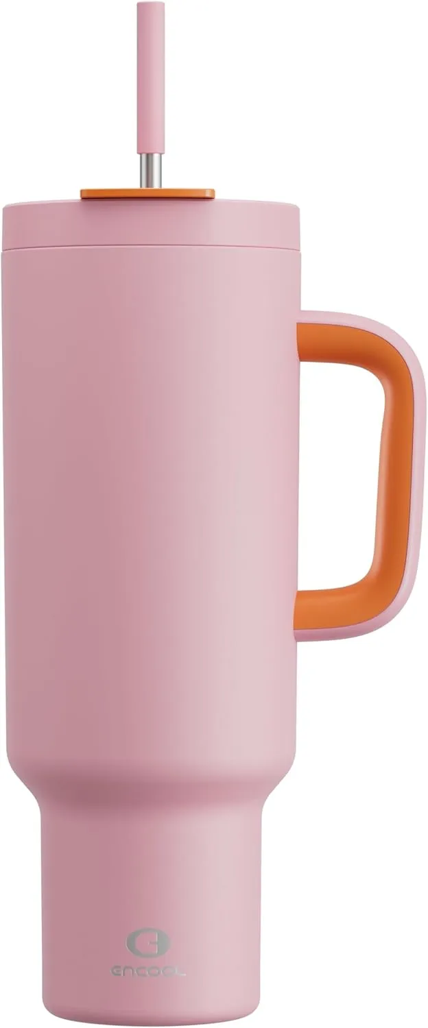 50 oz Tumbler with Handle and Straw, 100% Leakproof Insulated Tumbler with Lid and Straw, Stainless Steel Travel Mug, Keeps Cold for 34 Hours, Car Cup Holder Friendly (Blush)