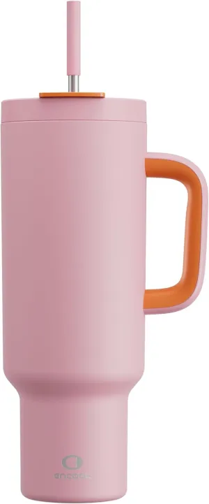 50 oz Tumbler with Handle and Straw, 100% Leakproof Insulated Tumbler with Lid and Straw, Stainless Steel Travel Mug, Keeps Cold for 34 Hours, Car Cup Holder Friendly (Blush)