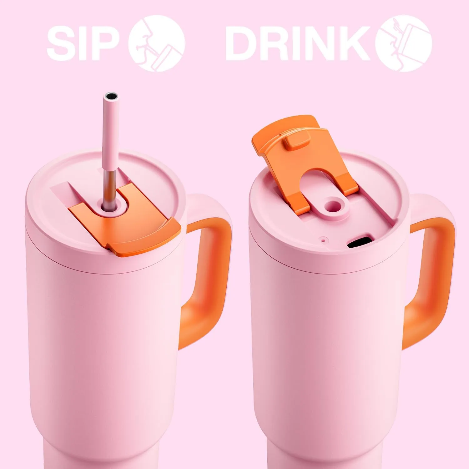 50 oz Tumbler with Handle and Straw, 100% Leakproof Insulated Tumbler with Lid and Straw, Stainless Steel Travel Mug, Keeps Cold for 34 Hours, Car Cup Holder Friendly (Blush)