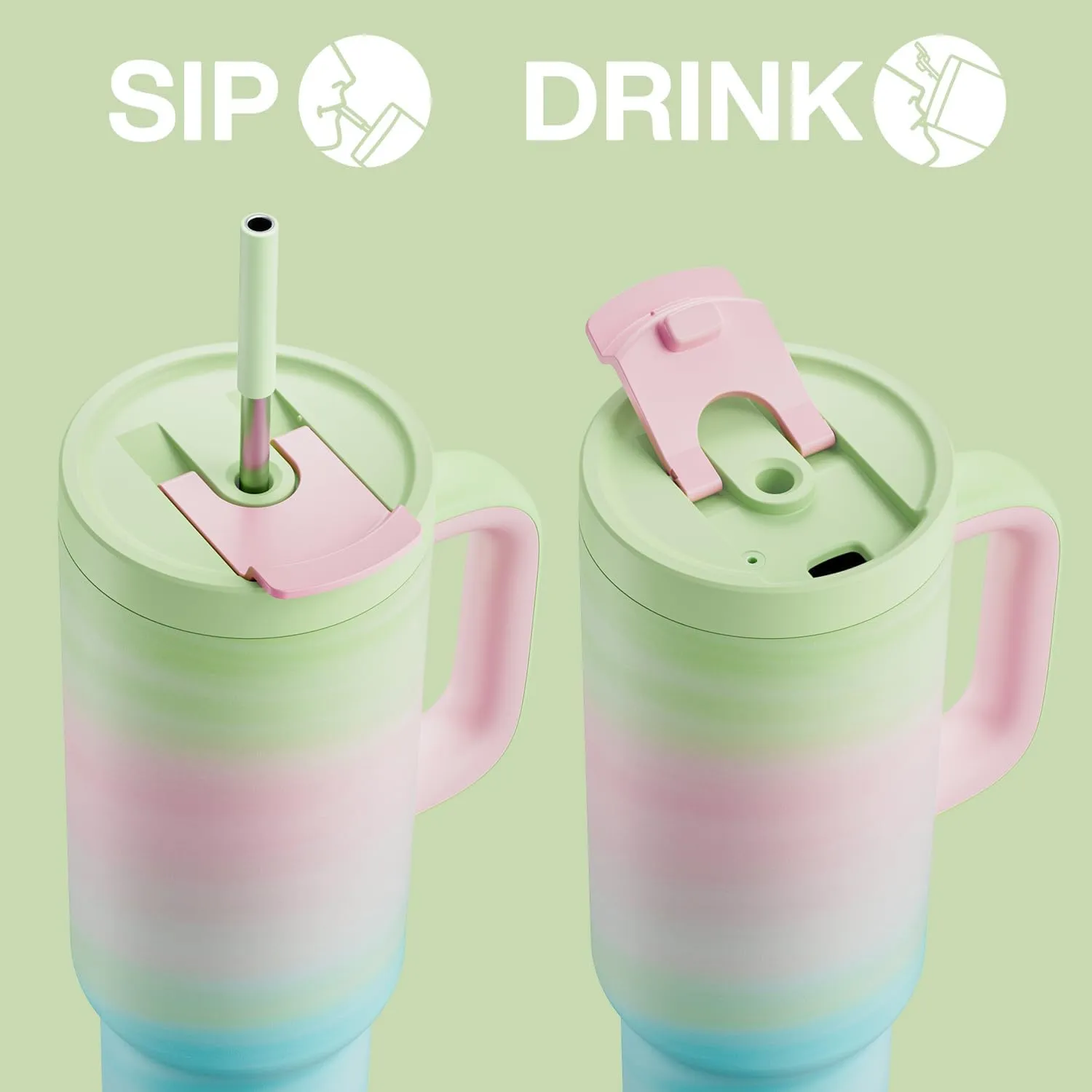 50 oz Tumbler with Handle and Straw, 100% Leakproof Insulated Tumbler with Lid and Straw, Stainless Steel Travel Mug, Keeps Cold for 34 Hours, Car Cup Holder Friendly (Fairy)