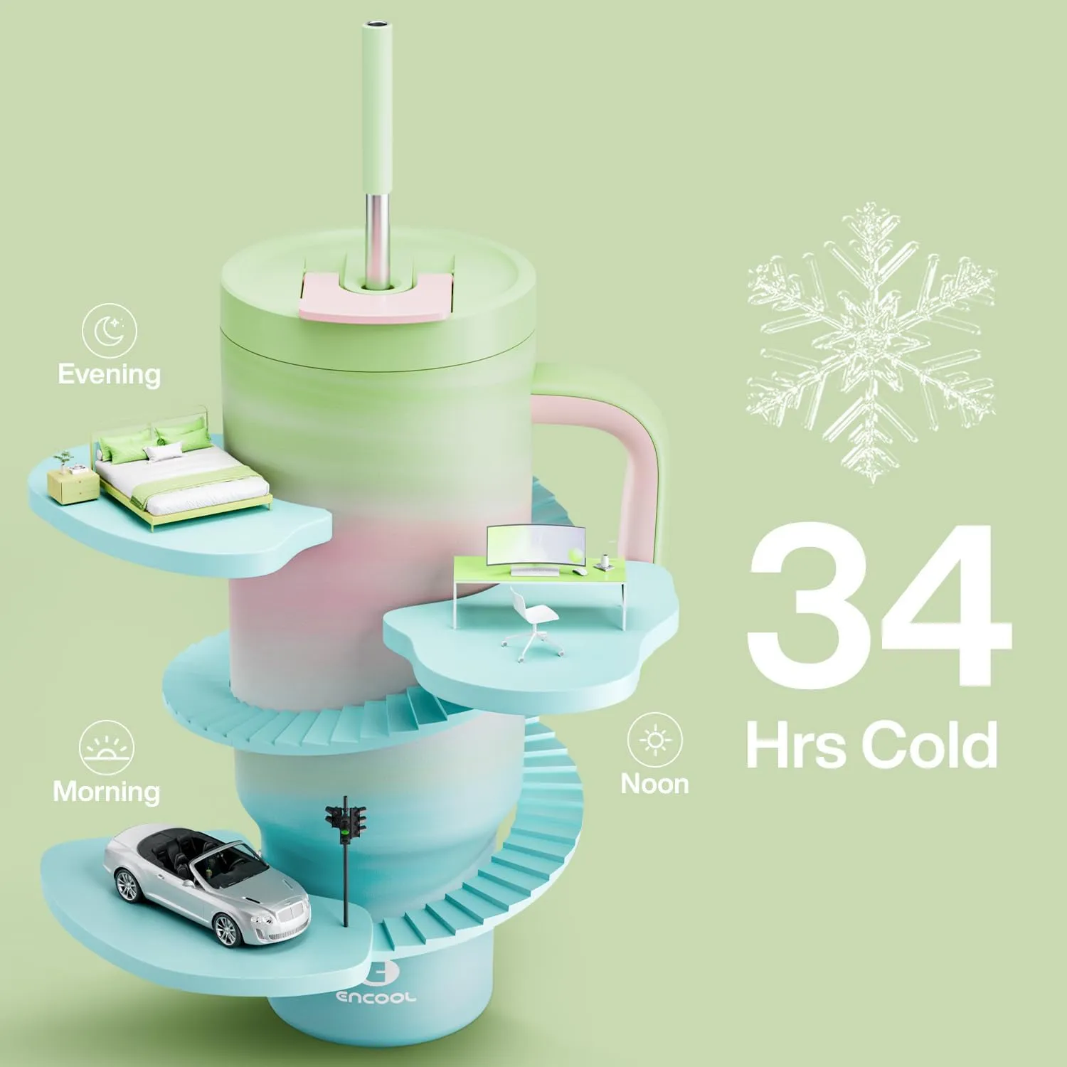 50 oz Tumbler with Handle and Straw, 100% Leakproof Insulated Tumbler with Lid and Straw, Stainless Steel Travel Mug, Keeps Cold for 34 Hours, Car Cup Holder Friendly (Fairy)
