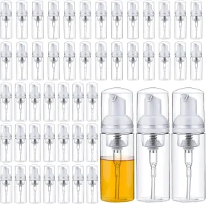 50 Pcs Foam Pump Bottle Dispenser,1.7oz/50ml Refillable Plastic Travel Foaming Bottles for Packaging Liquid Cleaning Hand Soap Shampoo Lash Cleanser(Transparent)