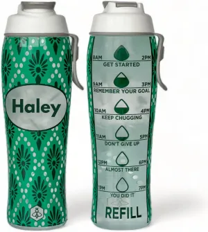 50 Strong Reusable Water Bottle with Time Markers – 30 oz BPA-Free Leakproof Bottle with Chug Cap & Easy-Carry Handle – Made in USA (Custom Name - Green)