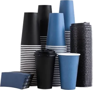 500 Pack 16 oz Disposable Coffee Cups with Lids and Sleeves, To Go Paper Cups, Hot & Cold Drinking Cups for Tea, Coffee, Water, Hot Chocolate, Paper Coffee Cups Ideal for Home,Cafes,Store